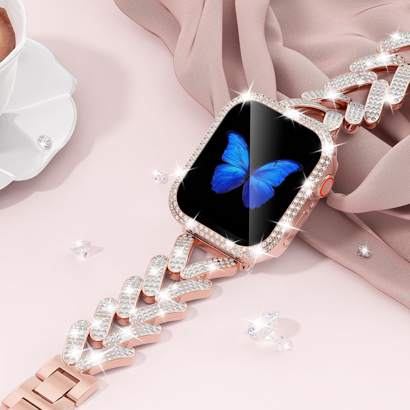 Smartwatch Slim Watches For Men - 애플 워치 스트랩용 블링 밴드, 다이아몬드