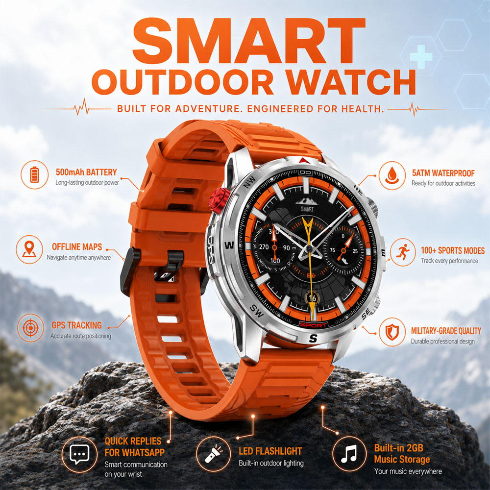 Smartwatch Military Watches For Men - 새로운 밀리터리 5ATM 방수 스마트워치 내장