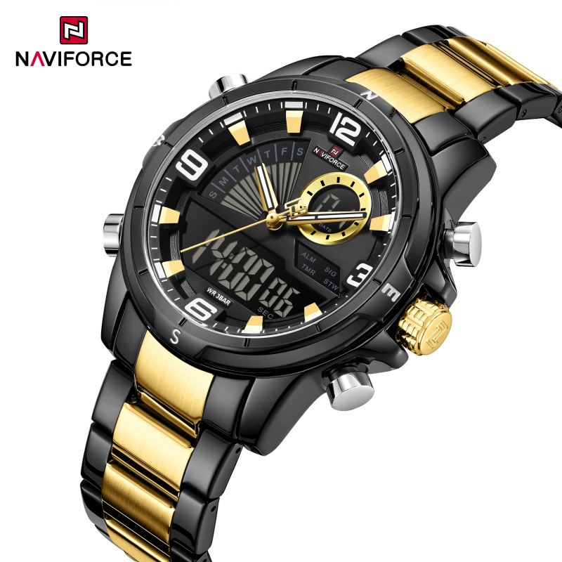 Analog Quartz Watch - NAVIFORCE 남성용 듀얼 디스플레이 시계 3ATM