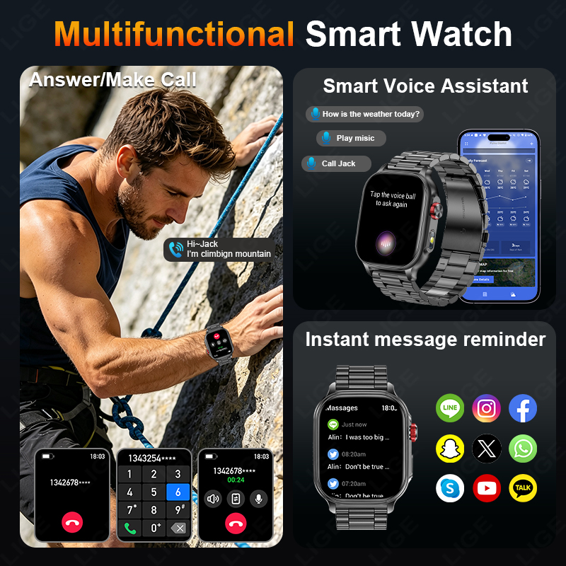 LIGE 새로운 1400mAh 대용량 배터리 스마트 시 - Smartwatch Military Watches For Men 리뷰 및 가격