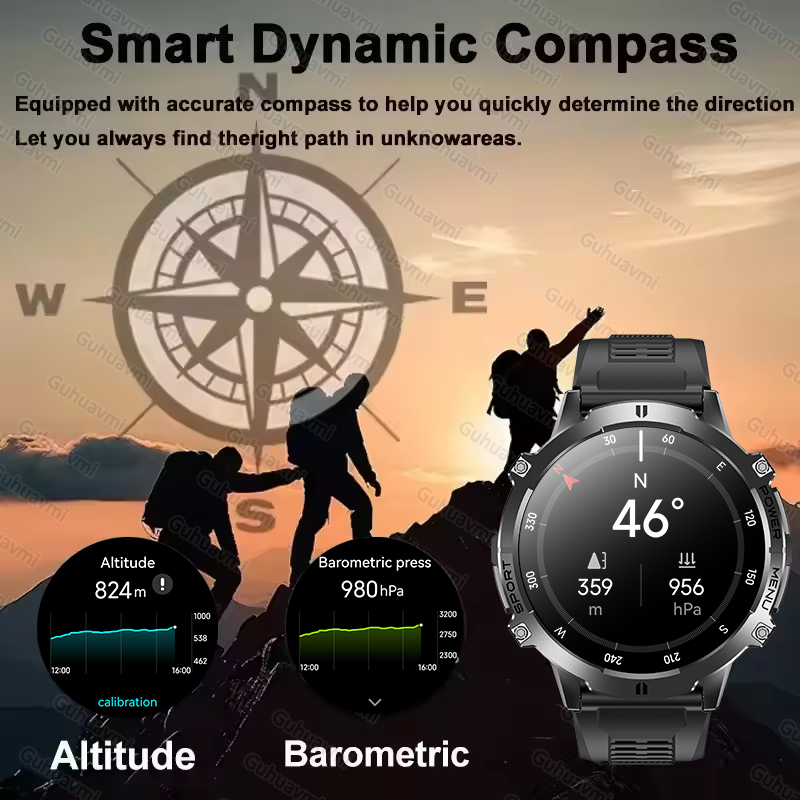 새로운 군용 스포츠 스마트워치 남성용 1000mAh 배 - Altimeter Compass Watch 리뷰 및 가격
