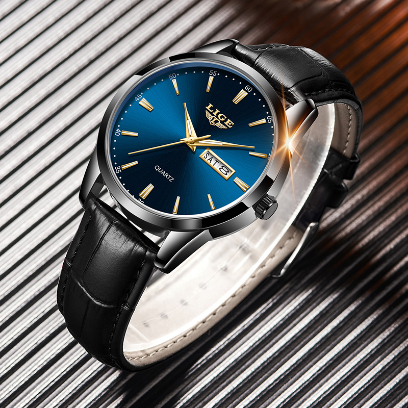LIGE 남자 시계 패션 가죽 스트랩 남자 시계 군사  - Smartwatch Military Watches For Men 리뷰 및 가격
