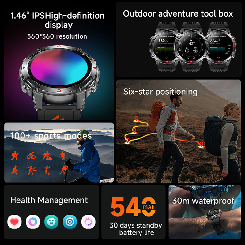 T-Rex 3 내장 듀얼 밴드 GPS 스마트 시계 남성 - Altimeter Compass Watch 리뷰 및 가격