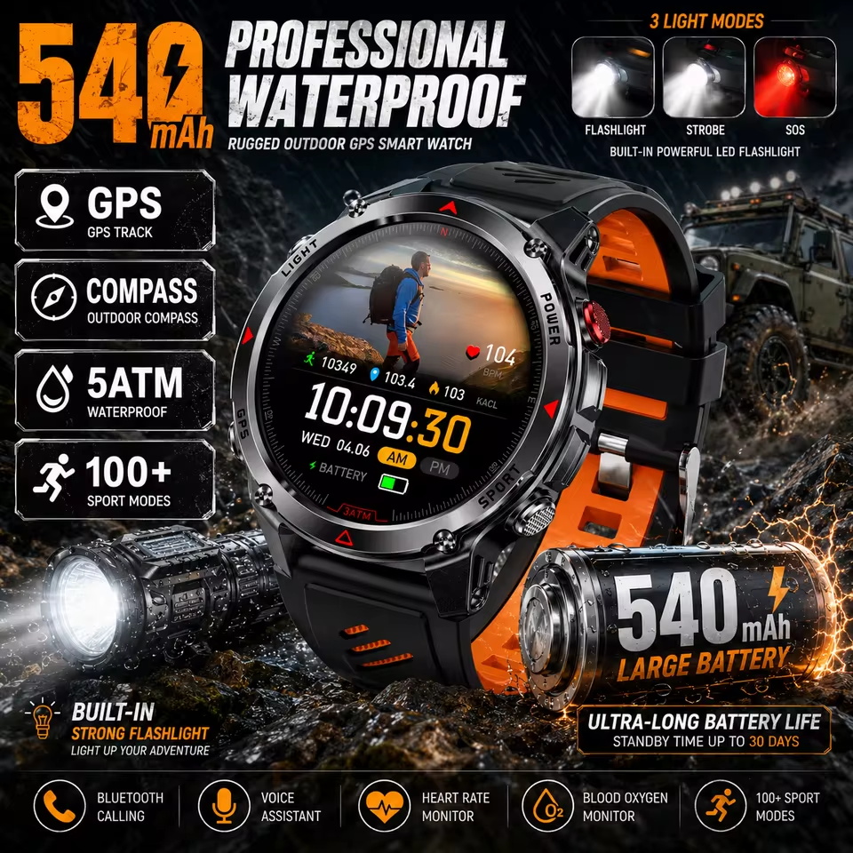 군용 540mAh GPS 스마트 시계 3ATM 방수 A - Altimeter Compass Watch 리뷰 및 가격