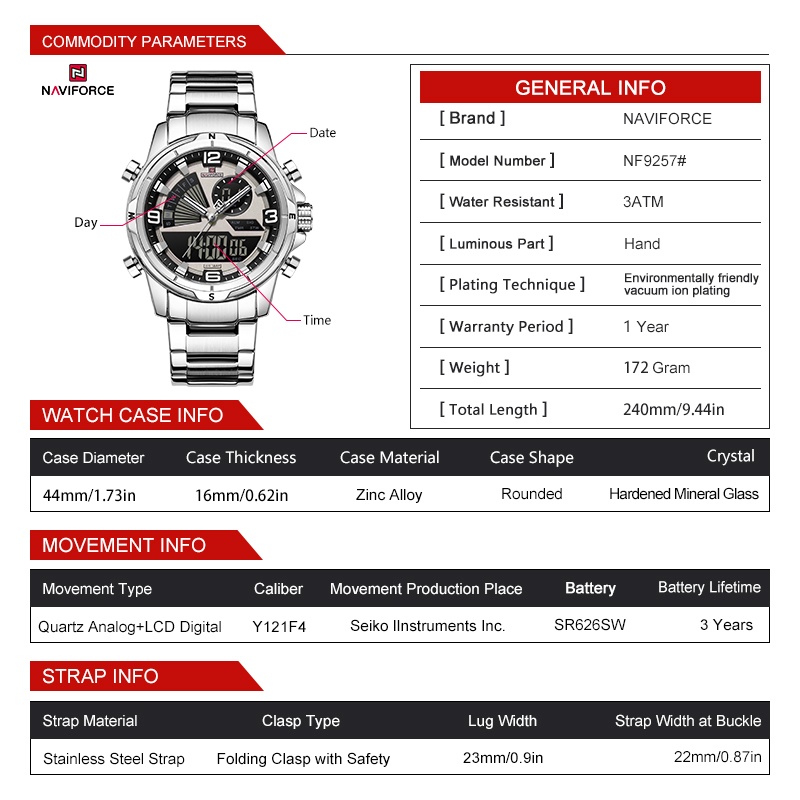 NAVIFORCE 남성용 듀얼 디스플레이 시계 3ATM - Analog Quartz Watch 리뷰 및 가격